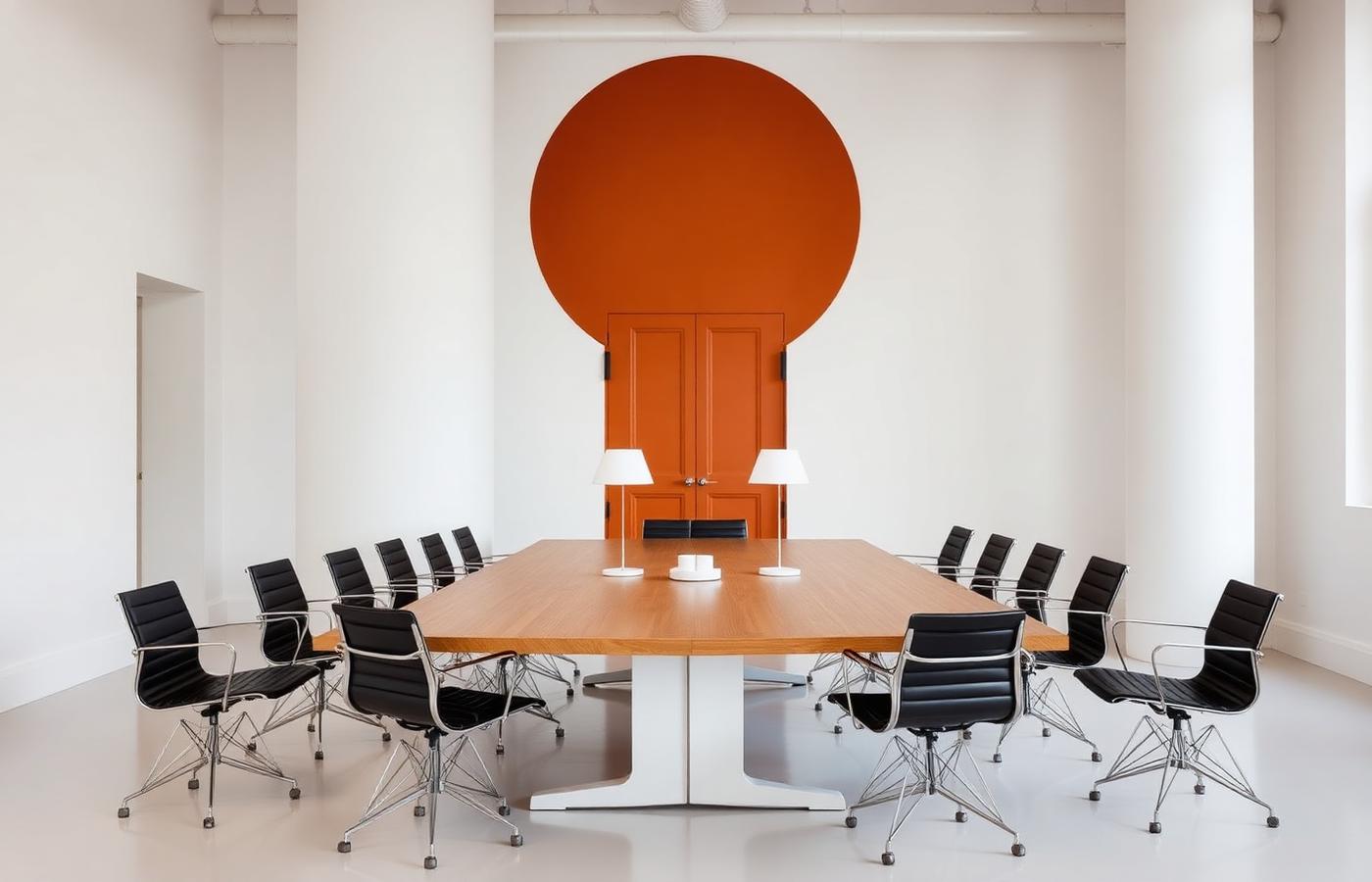 Agentic studio interior with a long conference table